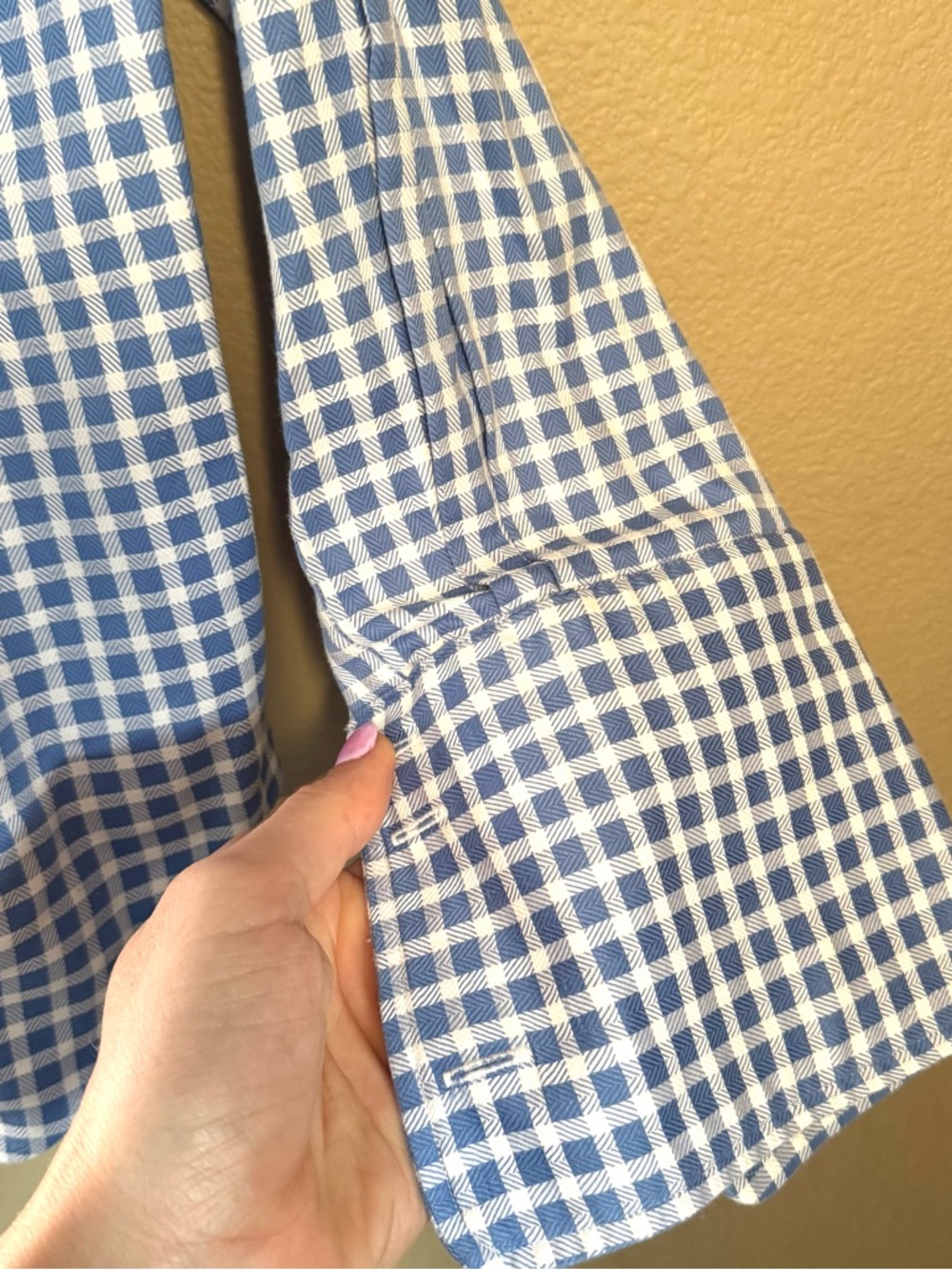 David Donahue MENS Checkered Button Front Long Sleeve Shirt Blue Size 17 | 36/37 - Picture 7 of 8